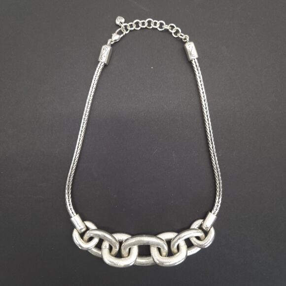 Brighton Mercer Necklace Woven Chain Link Silver Chunky Hammered Artisan 19" - Picture 3 of 7